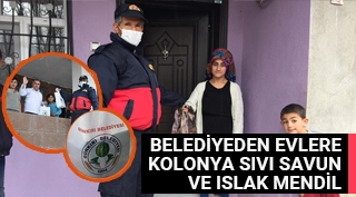 Günkırı Belediyesinden evlere kolonya sıvı sabun ve ıslak mendil