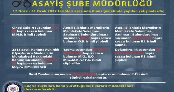 Bitlis'te çeşitli suçlardan aranan 14 kişi yakalandı